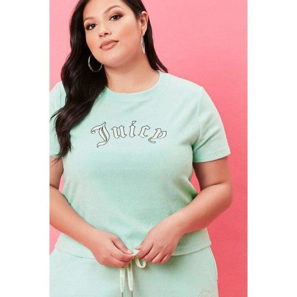 Forever 21 X Juicy Couture Knit Top 1X Mint Green Short Sleeve Terry Plus NWT